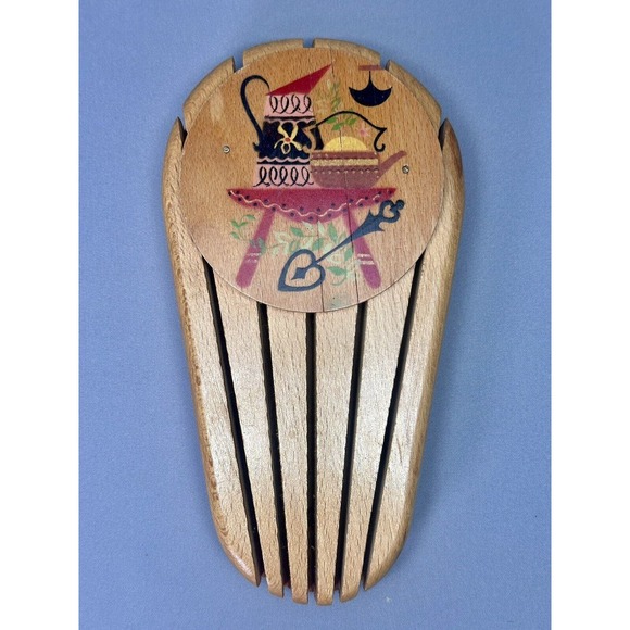 Vintage Wooden Wall Hanging Knife Block Holder Knife Tea pot Table Folk Art - Picture 1 of 6